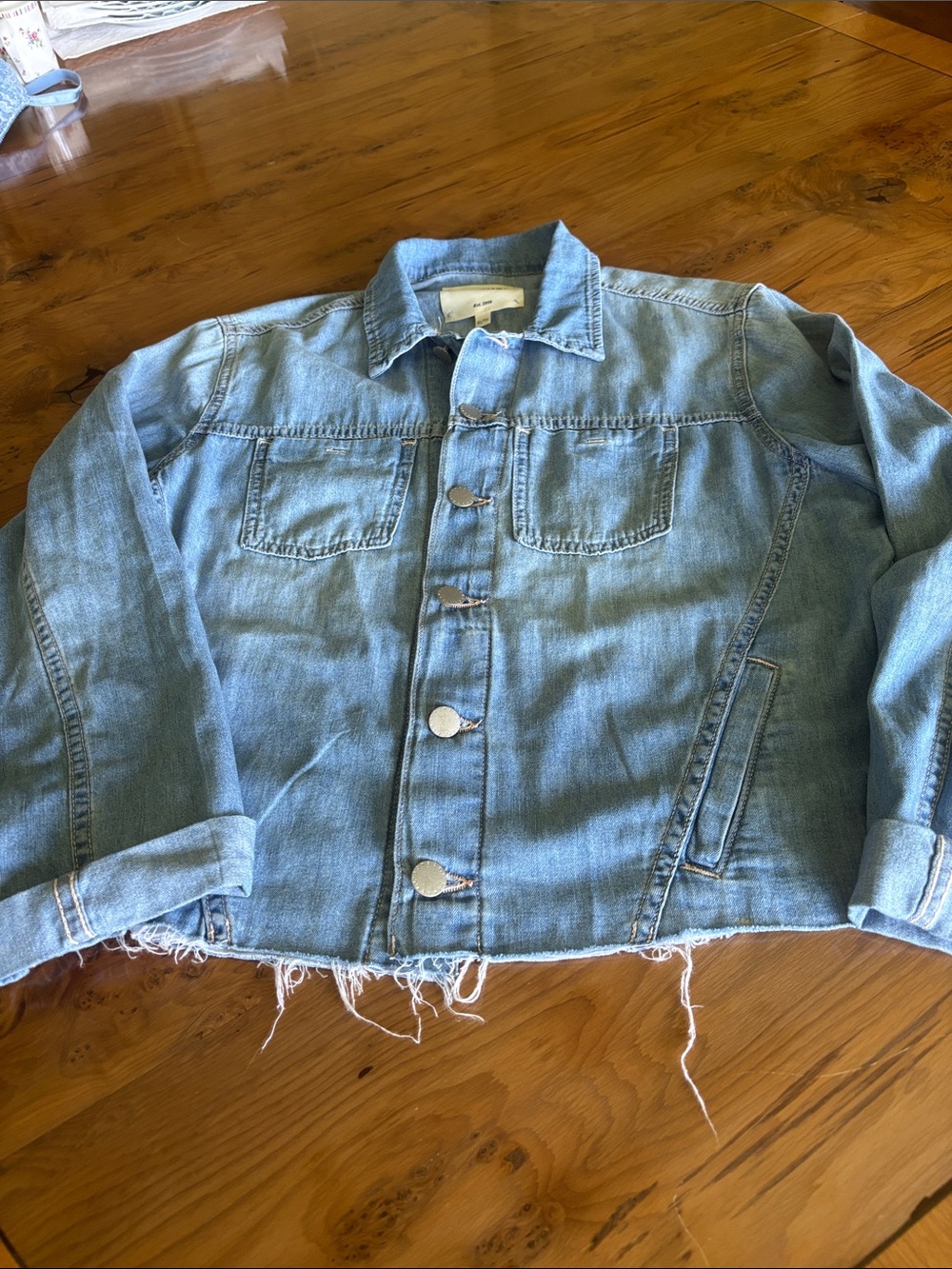 L’AGENCE Light Blue Distressed Denim‎ Jacket Size XL/TG Crop